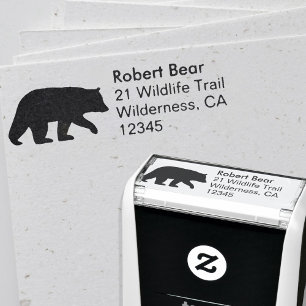 Tampon Auto-encreur Adresse de retour de silhouette d'ours noir