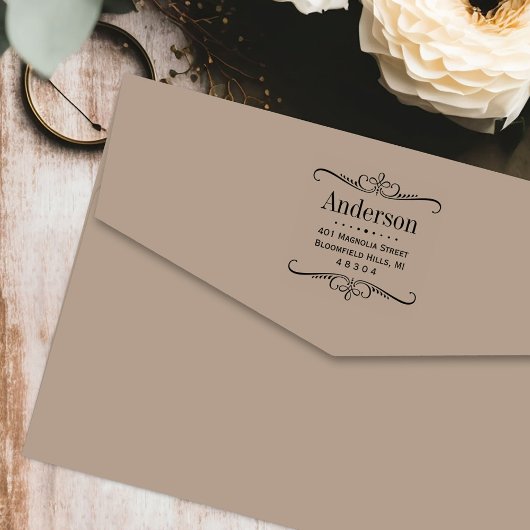 Tampon Auto-encreur Adresse de retour du cadre de défilement élégant