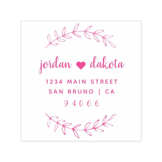 Tampon Auto-encreur Adresse de retour du Mariage de script Fuchsia per (Design)
