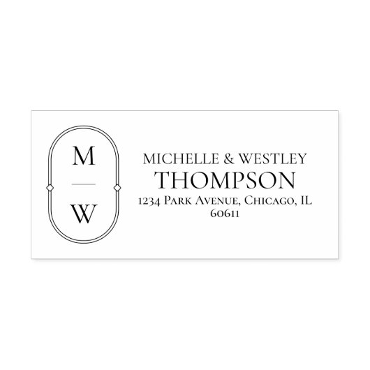 Tampon Auto-encreur Adresse de retour du Mariage monogramme minimal (Design)