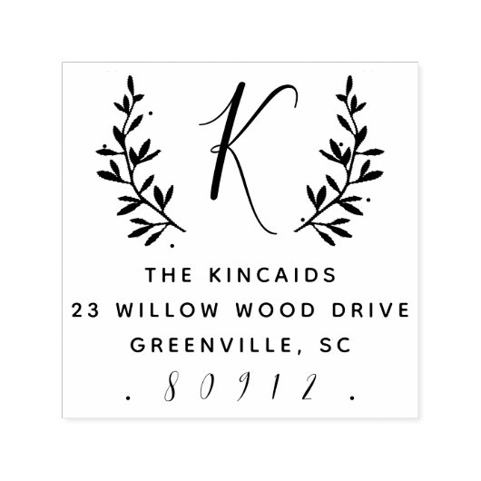 Tampon Auto-encreur Adresse de retour du monogramme de script de lauri (Design)