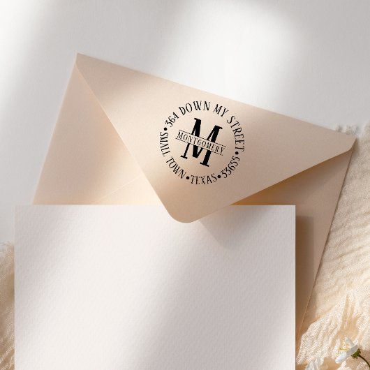 Tampon Auto-encreur Adresse de retour du monogramme rond classique