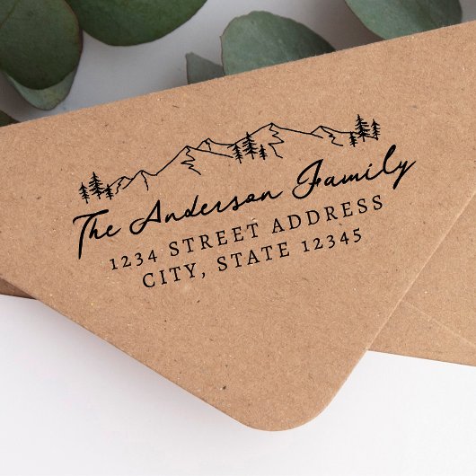 Tampon Auto-encreur Adresse de retour du script main Mountains and Pin