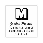 Tampon Auto-encreur Adresse de retour en monogramme et nom en écriture (Design)