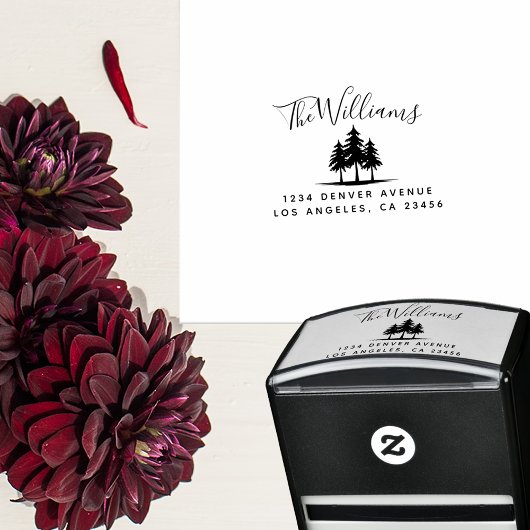 Tampon Auto-encreur Adresse de retour Famille Signature Pine Trees