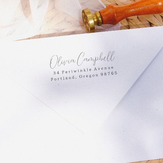 Tampon Auto-encreur Adresse de retour Nom de script élégant moderne