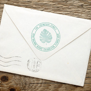 Tampon Auto-encreur Adresse de Retour Simple Feuille de Palmier Tropic