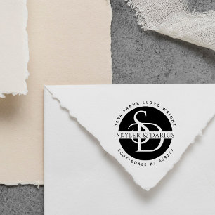 Tampon Auto-encreur Adresse de retour simple Monogramme Mariage