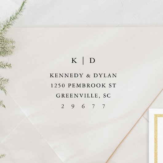 Tampon Auto-encreur Adresse de retour simple Monogramme Mariage