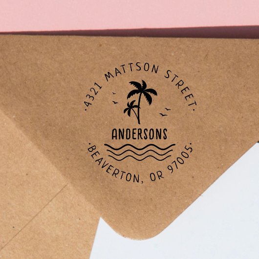 Tampon Auto-encreur Adresse de retour Tropical Palms-Tree manuscrite