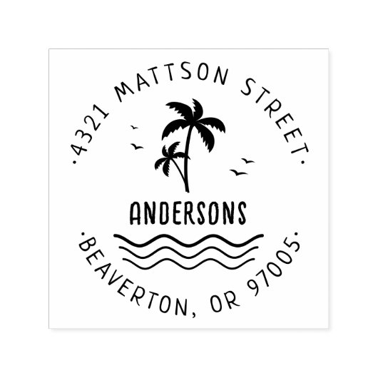 Tampon Auto-encreur Adresse de retour Tropical Palms-Tree manuscrite (Design)