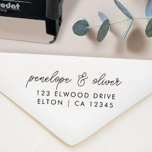Tampon Auto-encreur Adresse du Mariage de script   Couple minimaliste 