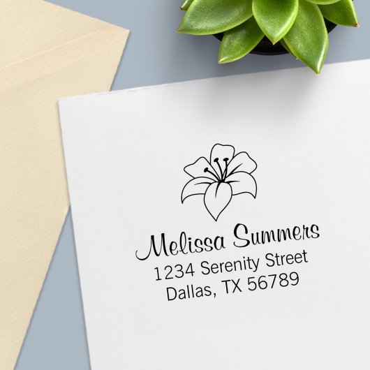 Tampon Auto-encreur Adresse Exotique Lily Flower