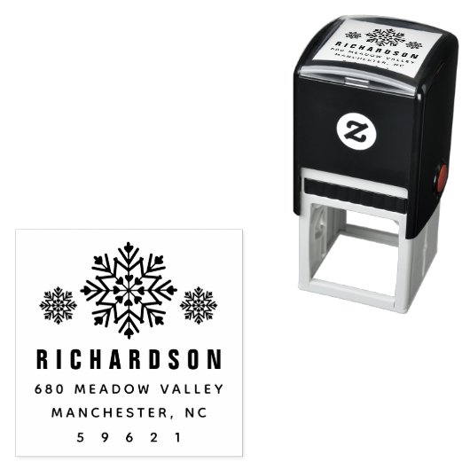 Tampon Auto-encreur Adresse Festive Holiday Snowflakes (En situation)