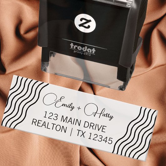 Tampon Auto-encreur Adresse Mariage moderne Wavy | Nom du couple