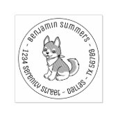 Tampon Auto-encreur Adresse ronde du chien chiot gris et blanc Husky (Design)