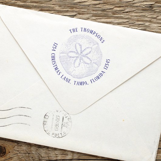 Tampon Auto-encreur Adresse simple retour Plage sable côtier Dollar