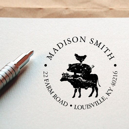 Tampon Auto-encreur Agritourisme rustique empilé Animaux de ferme Pays