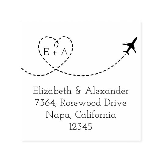 Tampon Auto-encreur Airplane Heart Ajouter Votre Monogramme Adresse de (Design)