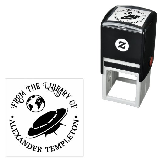 Tampon Auto-encreur Alien vaisseau spatial dirigé vers la bibliothèque (En situation)