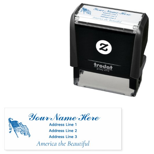 Tampon Auto-encreur America le beau nom Adresse Timbre 4 lignes (En situation)