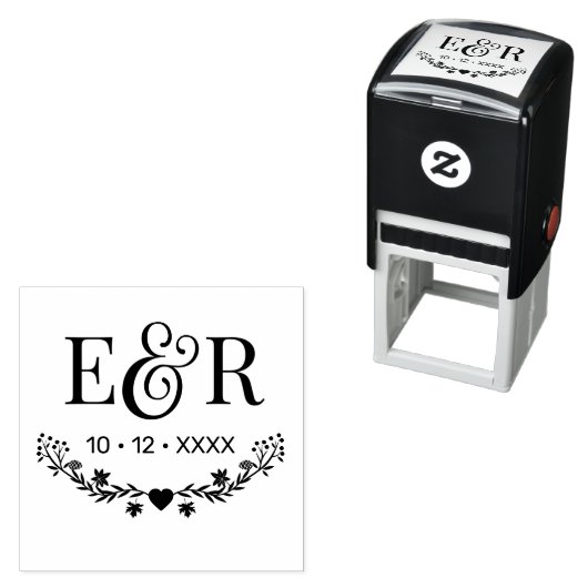 Tampon Auto-encreur Ampersand botanique Couple 2 Monogramme initial Da (En situation)