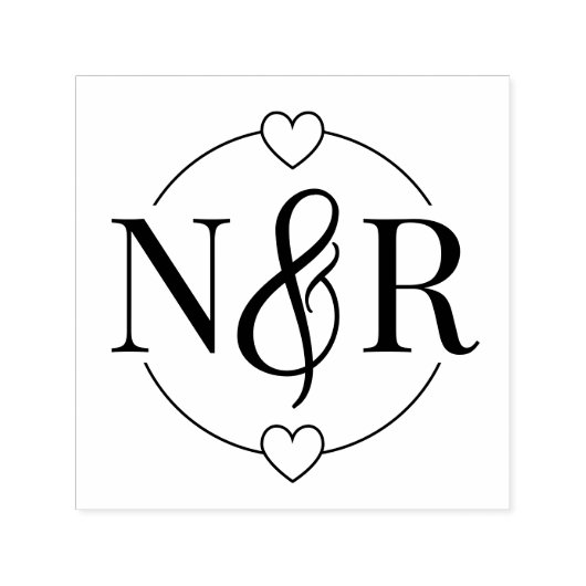 Tampon Auto-encreur Ampersand & Coeurs Mariage circulaire mignon Monog (Design)