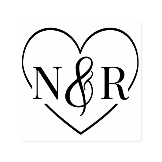 Tampon Auto-encreur Ampersand Et Coeur Cute Simple Mariage Monogramme (Design)