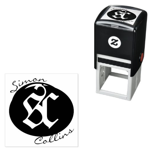 Tampon Auto-encreur Ancien Médiéval Ex Libris Monogramme et signature (En situation)