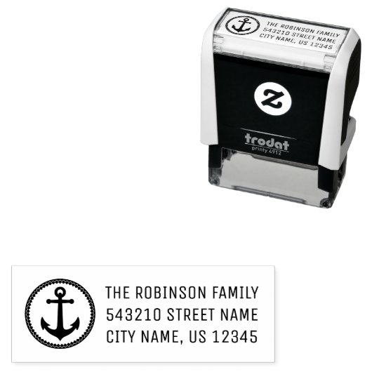 Tampon Auto-encreur Ancre maritime nautique Adresse personnalisée ou t (En situation)