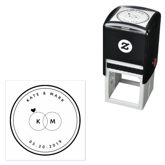 Tampon Auto-encreur Anneaux Mariages modernes Monogramme Enregistrer l (En situation)