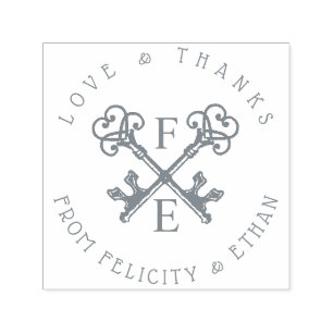 Tampon Auto-encreur Antique Vintage Clé Monogramme Initiales Cercle Cr