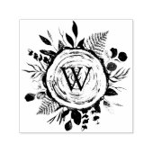 Tampon Auto-encreur Aquarelle Monogramme Paillettes et feuillage en bo (Design)