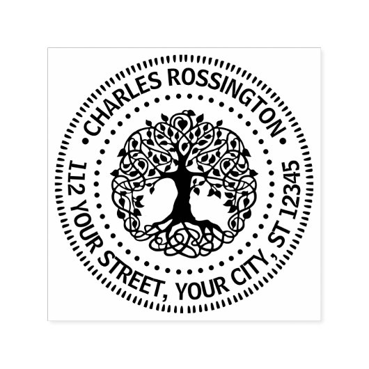 Tampon Auto-encreur Arbre à feuilles avec racine Nom Adresse de retour (Design)