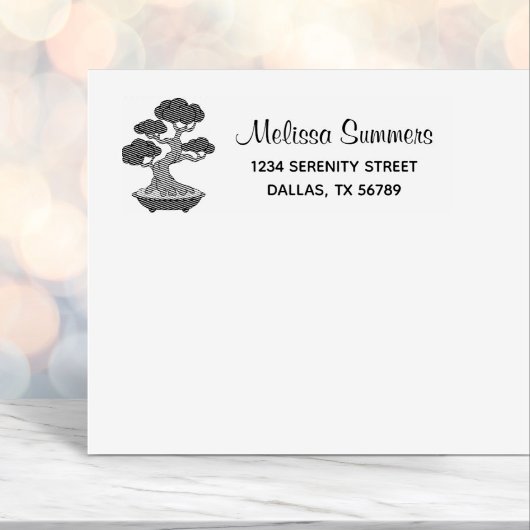 Tampon Auto-encreur Arbre Bonsai dans une adresse de plateau, gravé