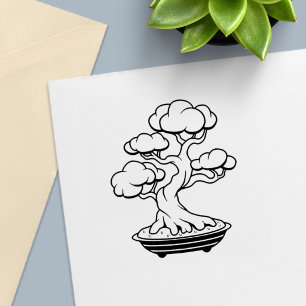 Tampon Auto-encreur Arbre Bonsaï Japonais dans un Plateau