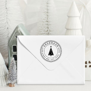 Tampon Auto-encreur Arbre de Noël Moderne Nom de Famille Adresse Circu