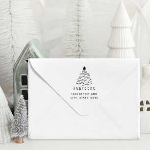 Tampon Auto-encreur Arbre de Noël Moderne Nom de Famille Adresse de Re