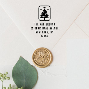 Tampon Auto-encreur Arbre de Noël Nom personnalisé Adresse de retour