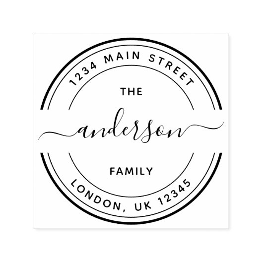 Tampon Auto-encreur Arrondi Calligraphie Script Famille Adresse de ret (Design)
