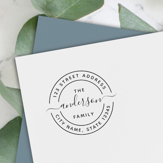 Tampon Auto-encreur Arrondi Calligraphie Script Famille Adresse de ret