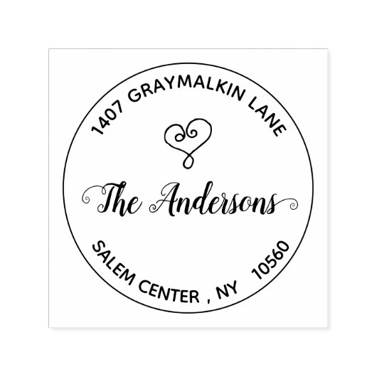 Tampon Auto-encreur Arrondi manuscrit Coeur personnalisé Adresse de re (Design)