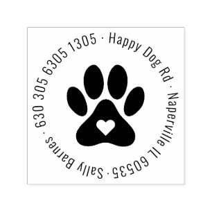 Tampon Auto-encreur Arrondi moderne Pet Lover Empreinte de patte Adres