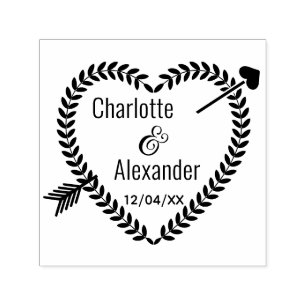 Tampon Auto-encreur Arrow Pierced Heart Wreath #2 Couple Names Date