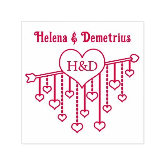 Tampon Auto-encreur Arrow With Hanging Hearts Couple Names Initials (Design)