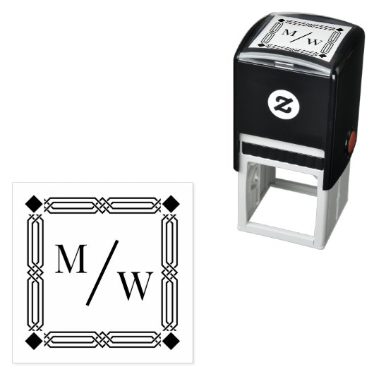 Tampon Auto-encreur Art Déco De Couple 2 Initiale Monogramme Diag Spac (En situation)