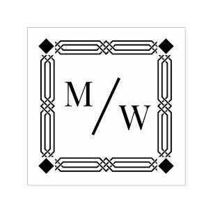 Tampon Auto-encreur Art Déco De Couple 2 Initiale Monogramme Diag Spac