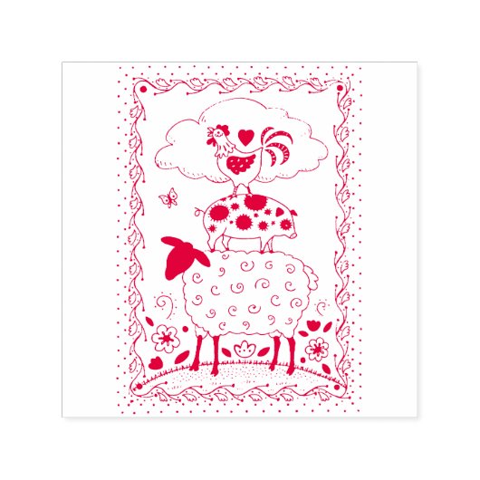 Tampon Auto-encreur ART FOLAIRE ANIMAUX DE FERME MOULER PIG ROOSTER Pr (Design)