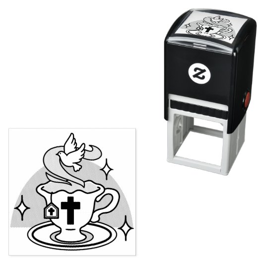 Tampon Auto-encreur Art Vivant Fidèle - Teacup avec Croix et Dove (En situation)