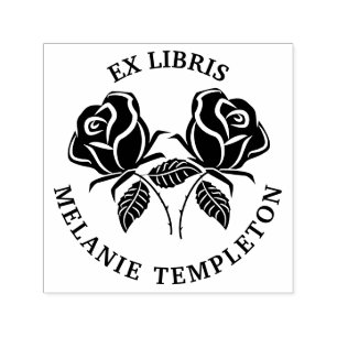 Tampon Auto-encreur Assez 2 Silhouette de rose Ex Libris Nom de livre